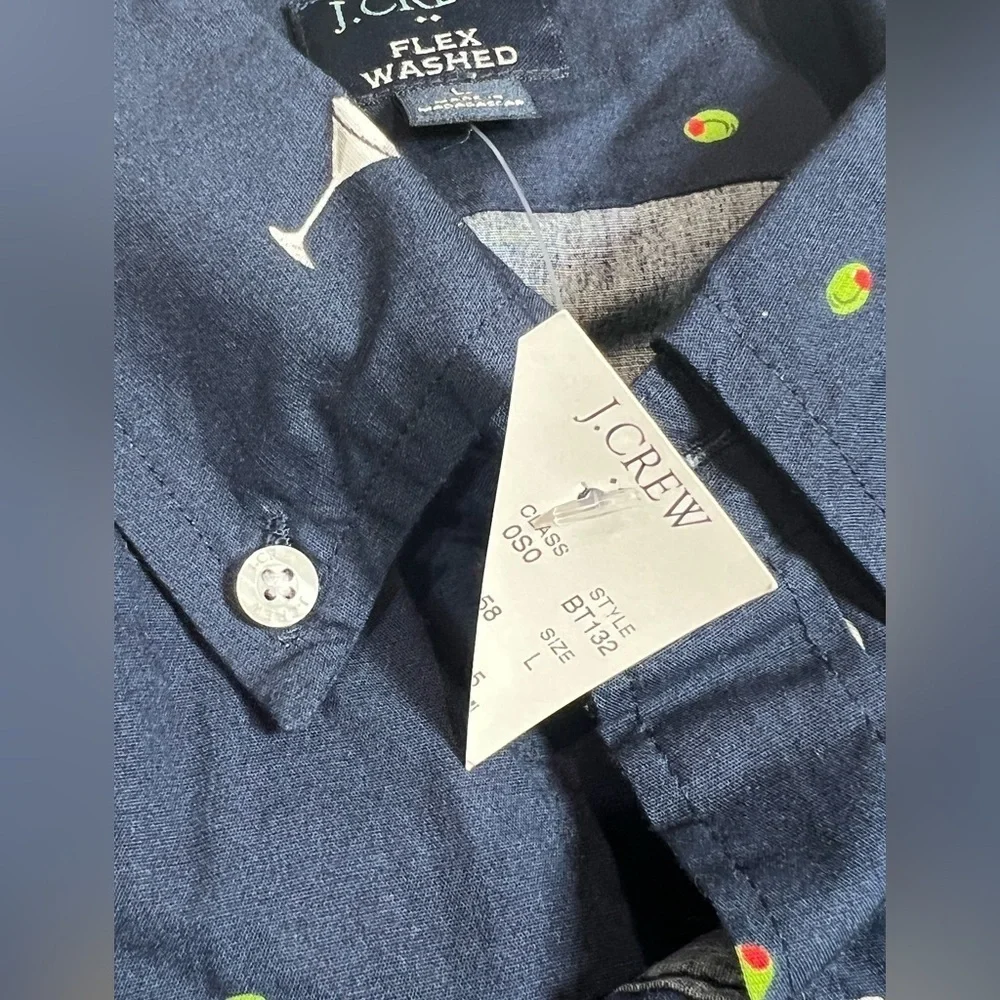NWT Large J. Crew Classic Navy Shirt with Martini Glass All Over Print